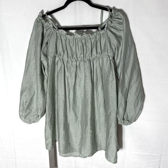 Missguided Sage Green Off Shoulder Boho Blouse W Beaded Neck Detail S NWT - Picture 2 of 15